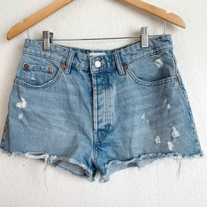 ZARA Distressed Denim Cut Off High Rise Shorts